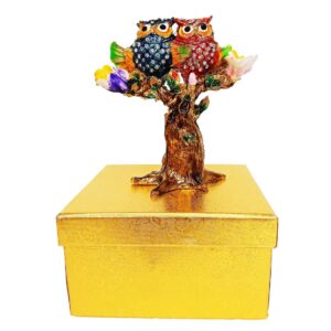 Scultura-Cofanetto Coppia Gufi su Albero 11x12 cm - B&B