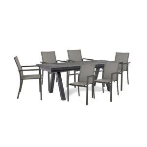 Set tavolo Krion 205-265 allungabile con 8 poltroncine Konnor antracite- Bizzotto