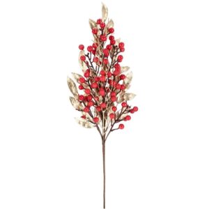 Ramo Jewell con Bacche rosso Foglie oro H.70 cm - Bizzotto