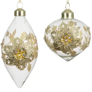 Sfera in Vetro trasparente decori oro Ø8 cm in 2 versioni - Kaemingk