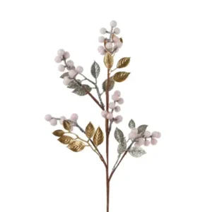 Ramo oro con Bacche rosa h.60 cm - Kaemingk