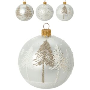 Sfera in Vetro bianco con Abeti in 3 modelli Ø8 cm - Koopman