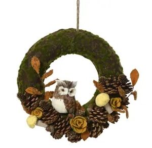 Corona verde Gufo d.32 cm - Kaemingk